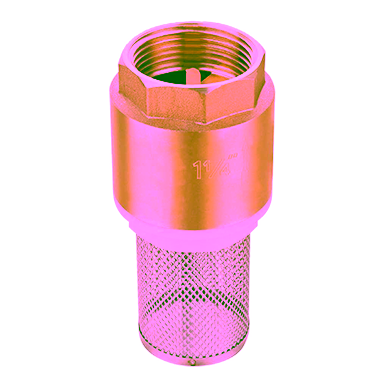 Brass Foot Check Valve, Spring Loaded, Stainless Steel Mesh, PN10, Threaded Ends